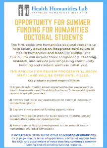 Opportunity for Summer Funding for Humanities Doctoral Students
