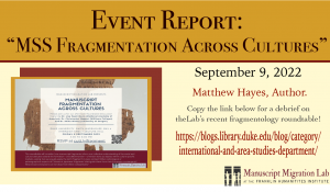 Event Report: "Manuscript Fragmentation Across Cultures"